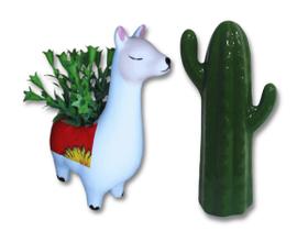 Enfeite e decoração vaso cachepot lhama e cacto em cerâmica