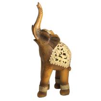 Enfeite Elefante Decorativo Poliresina Centro Mesa Objeto Decoração Cultura Oriental Indiano Escultura Efeito Madeira Estatua da Foturna
