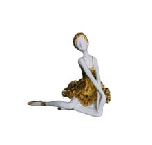 Enfeite Escultura Bailarina Det Dourado Pose Sentada Formosa