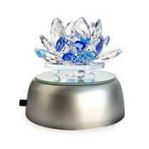 Enfeite Escultura de Vidro Flor de Lotus de 13CM Com Base Espelhada Led RGB Enfeite de Cristal