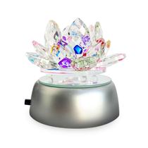 Enfeite Escultura de Vidro Flor de Lotus de 13CM Com Base Espelhada Led RGB Enfeite de Cristal Enfeite Escultura de Vidro Flor de Lotus de 13CM Com Base Espelhada Led RGB Enfeite de Cristal