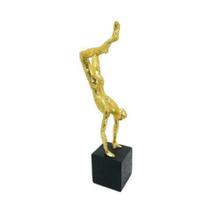 Enfeite Escultura Decoração Resina Dourada Ginasta Luxo Enfeite Escultura Decoração Resina Dourada Ginasta Luxo