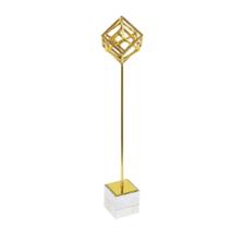 Enfeite Escultura Metal Dourado Cubo Base Cristal Luxo