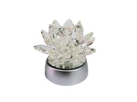 Enfeite Escultura Vidro Flor Lotus 13Cm Base Espelhada Led