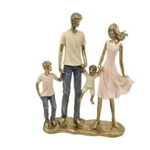 Enfeite Estatua Familia Casal 2 Filhos 24X21X6Cm Dourado