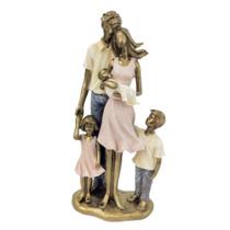 Enfeite Estatua Familia Casal 3 Filhos 25x11x7cm Dourado - Inigual