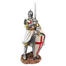 Enfeite Estátua Medieval Cavaleiro Templário com Espada e Escudo em Resina Decorativo Geek Colecionável