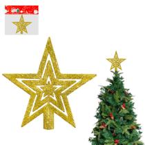 Enfeite Estrela Ponteira De Árvore Estrela Dourada Com Glitter Decoração Natalina