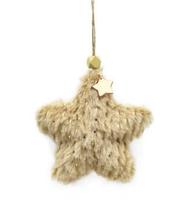 Enfeite estrela velluto fios gold pelo 11x12x4cm natalino