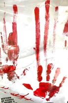 Enfeite Festa Halloween mãos de sangue rastro cartela Terror