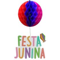 Enfeite Festa Junina Globo De Papel Com Placa De 25cm