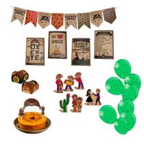 Enfeite Festa Junina Sertão Kit com 62 Decoração Cangaço Bandeirinhas e Balão