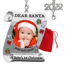 Enfeite Fotográfico do Primeiro Natal do Bebê 2022 - Conjunto de 2 Decorações de Natal Celebram Novos Enfeites de Bebê - Saco de Presente / Armazenamento Incluído