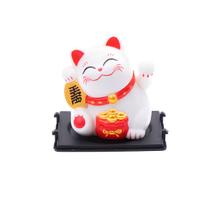 Enfeite Gato da Sorte Maneki Neko Branco Solar Decoração 5cm