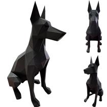 Enfeite Geométrico Low Poly De Cachorro Doberman 20cm