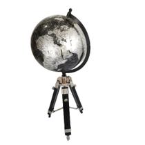 Enfeite Globo Terrestre Tripé Decorativo Metal e Madeira com Regulagem.