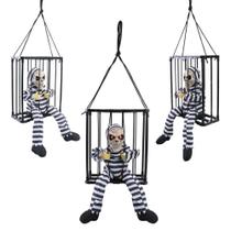Enfeite Halloween Caveira Presidiária Presa na Gaiola Fácil pra Pendurar