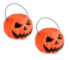 Enfeite Halloween kit 2 Baldes de Abóbora 15cm Laranja