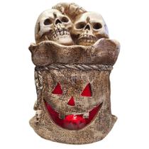 Enfeite Halloween Led Saco Estopa Abobora com Mini Cranios de Esqueleto Decoração de Terror Escultura Estatua Gótica Enfeite Halloween Led Saco Estopa Abobora com Mini Cranios de Esqueleto Decoração de Terror Escultura Estatua Gótica
