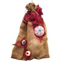 Enfeite Halloween Terror Saco Estopa Assombrado Que Mexe com Olhos Zumbi com Led e Som Assustadores