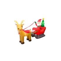 Enfeite Inflável Papai Noel Treno com Rena Feliz Natal 2,4M