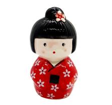 Enfeite Japonesa Cerâmica Kokeshi Vermelha livra todo mal Enfeite Japonesa Cerâmica Kokeshi Vermelha livra todo mal