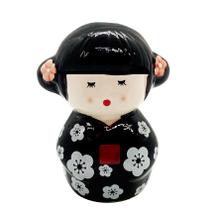 Enfeite Japonesa Kokeshi Cerâmica Preta Felicidade do Lar Enfeite Japonesa Kokeshi Cerâmica Preta Felicidade do Lar