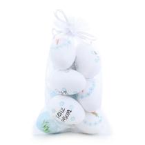 Enfeite jg 9 mini ovos de pascoa decorados azul e branco plastico