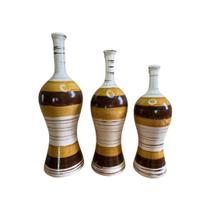 Enfeite Kit Decorativo Sala Cerâmica Trio de Vasos - Julia - LGP
