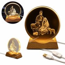 Enfeite Luminoso Nascimento de Jesus Vidro 3D Base Madeira - Ref: 22171E