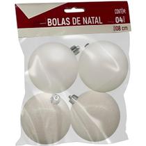 Enfeite Luxo Arvore Pinheiro de Natal Branca Kit 4 Bolinhas