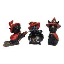 Enfeite Mini Gato Halloween Vassoura Chapeu Caldeirao TRIO - DC