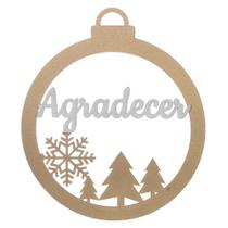 Enfeite Natal Agradecer Em Mdf Com Duas Unidades Dourado Com Branco 25x21cm