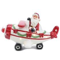 Enfeite Natal Aviao Papai Noel Musical com Led 30cm 1002388