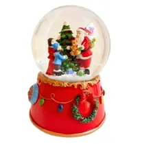 Enfeite Natal de Luxo Globo de Neve Musical Com Água Papai Noel Arvore e Crianças Decoração Natalina Casa Rack Aparador