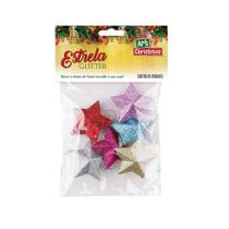 Enfeite Natal Estrela Glitter Cores Sortidas 06UN 4CM - ZEIN