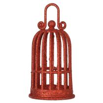 Enfeite Natal Gaiola para Pendurar com Glitter Vermelho 17cm - DA
