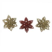 Enfeite Natal Le Estrela com 3 Unidades 10cm Vermelho e Dourado