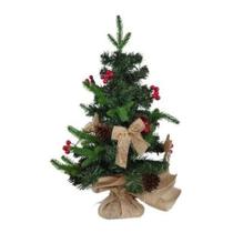 Enfeite Natal Mini Árvore C/ Pinhas E Azevinhos 60cm