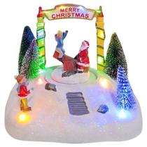 Enfeite Natal Natalino Papai Noel Movimento Gangorra LED Som Arvore Pinheiro Neve Parquinho Decoraçao Festa Fim de Ano