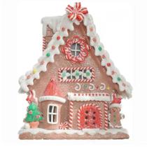 Enfeite Natalino Casa de Biscoito do Papai Noel com LED 24cm