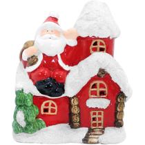 Enfeite Natalino Casinha Papai Noel Cerâmica Iluminado Vela