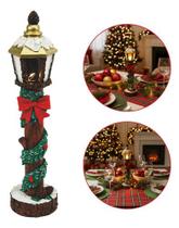 Enfeite Natalino Cerâmica Poste De Luz Led Papai Noel Rustic Marrom