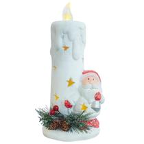 Enfeite Natalino de Cerâmica com 2 Leds Papai Noel / Boneco de Neve com Vela 9,5x9x21,5cm