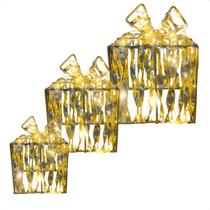 Enfeite Natalino Iluminado Led 3 Caixas De Presentes Dourada