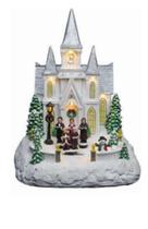 Enfeite Natalino Luxo Cerâmica Igreja Coral 8 Leds Movimento