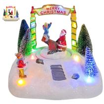 Enfeite Natalino Natal Papai Noel Arvore LED Som Movimento Parquinho Gangorra Fim de Ano Festa Decoraçao