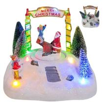 Enfeite Natalino Natal Papai Noel Parquinho Gangorra Arvore Pinheiro Movimento LED Som Decoraçao Festa Fim de Ano