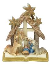 Enfeite Natalino Religioso Sagrada Família Bege Decoração Natalina para Mesa ou Prateleira