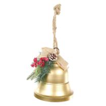 Enfeite natalino sino com laço e arranjo cor ouro 42cm 1 un